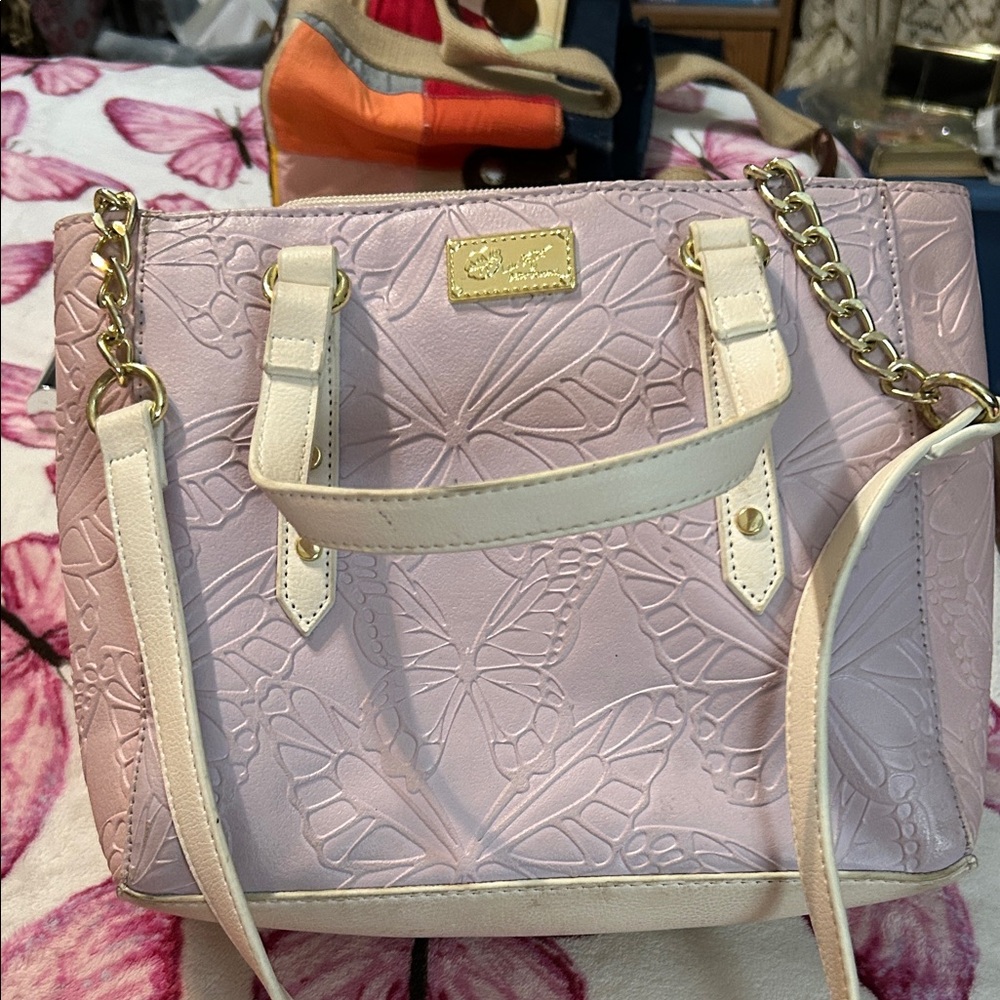 Pink Embossed Butterfly Tote Bag
